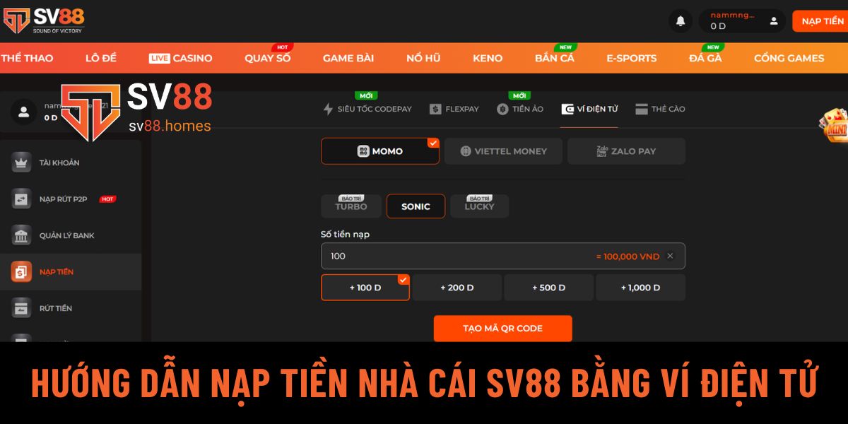 Hướng dẫn nạp tiền nhà cái SV88 bằng ví điện tử