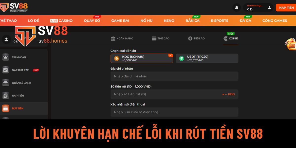 Lời khuyên để hạn chế lỗi khi rút tiền tại nhà cái SV88