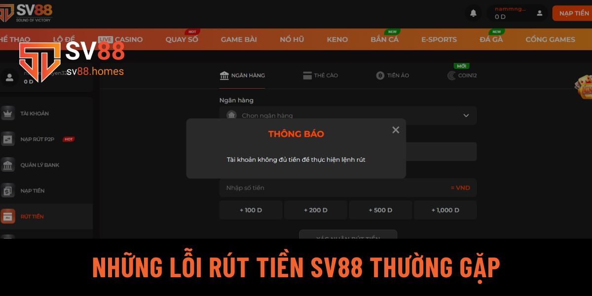 Những lỗi rút tiền SV88 thường gặp