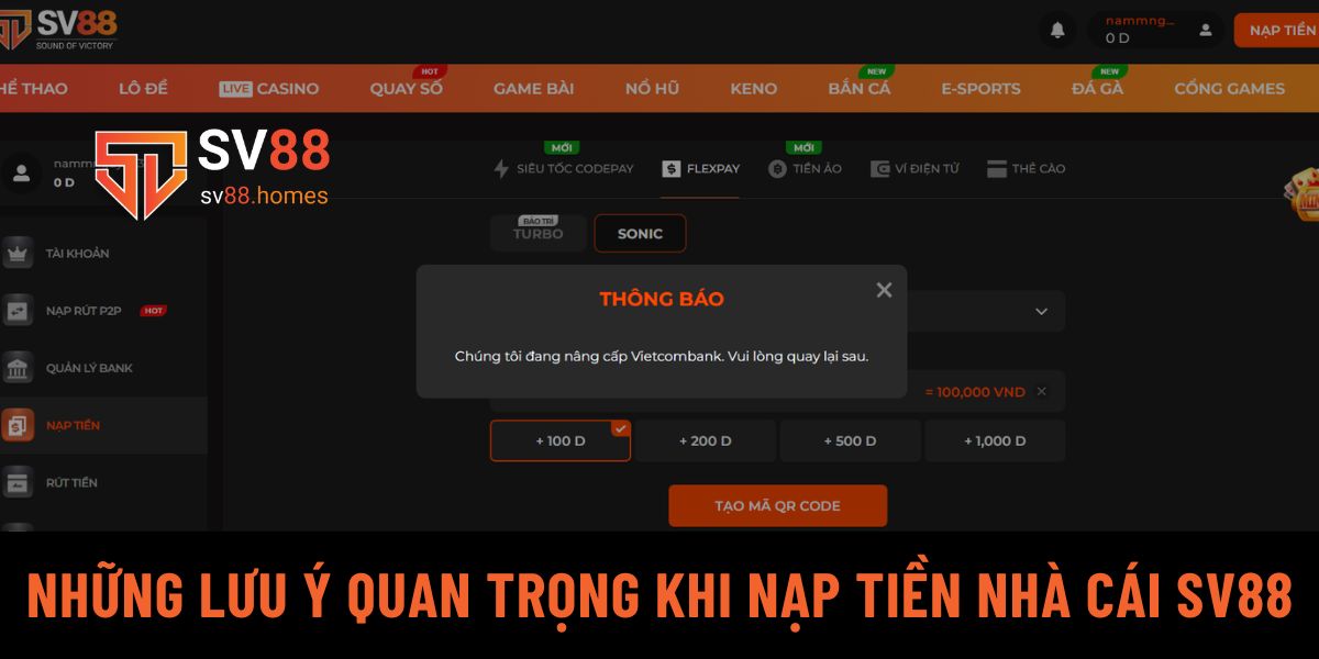 Những lưu ý quan trọng cần thiết khi nạp tiền nhà cái SV88